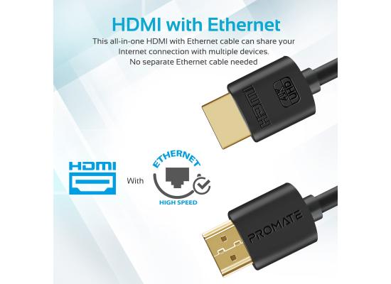 Promate proLink4K2-10M  HDMI Cable 10M, Universal Ultra High-Speed 4K UHD Resolution HDMI Cable with 3D Video and Ethernet Support for Laptops